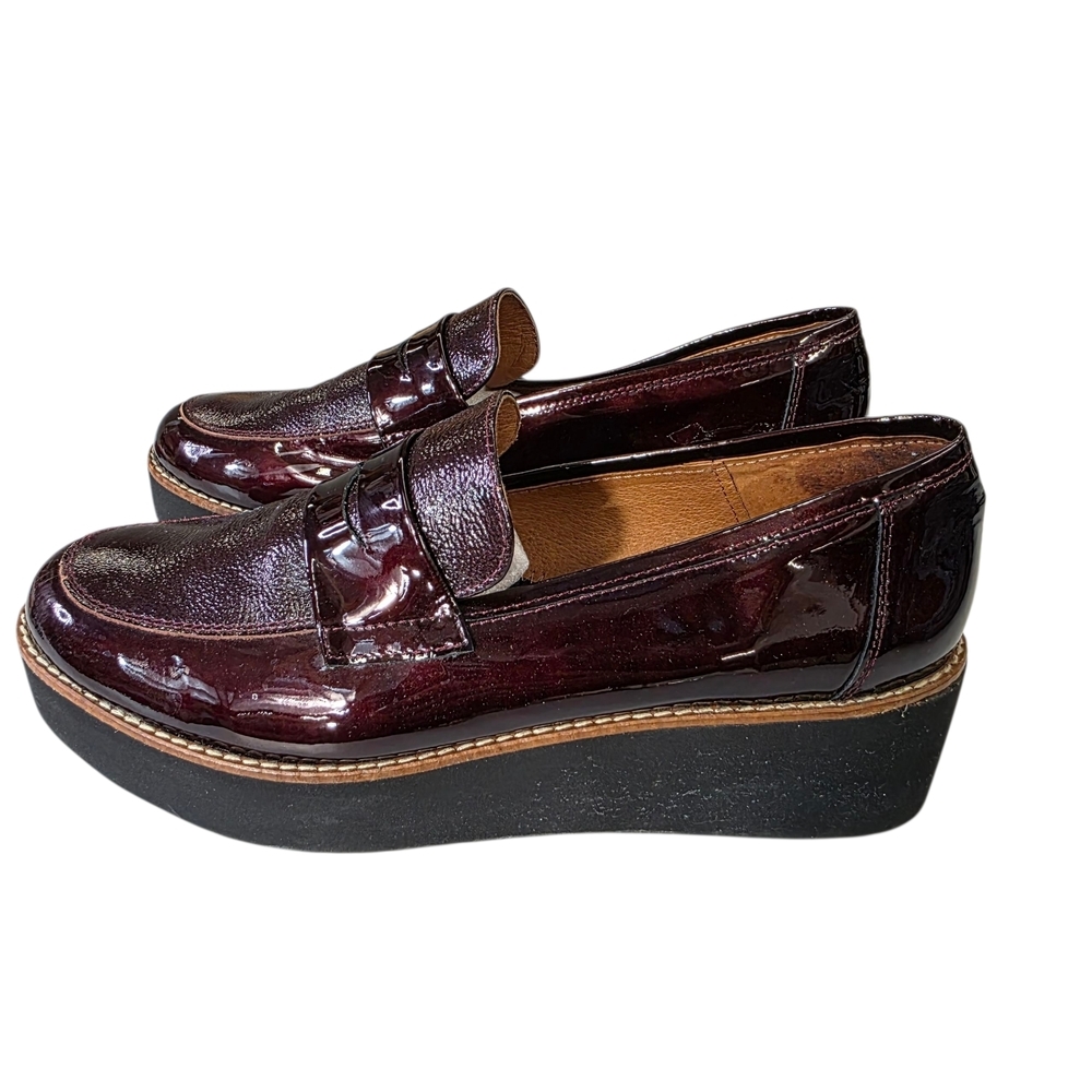 Anthropologie Ilana Loafer Platform Bronze Brown Patent Leather Wedge